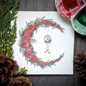 Yule Wreath Painting / Art Print / Moon Decor / Moon Painting / Yule decor / Yule Art / Witchy Decor / Witch Decor / Christmas / Witchy