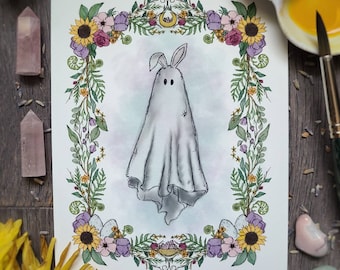 Spring Spirit Art Print / Witch Decor / Spooky Art / Spooky Gift / Witchy Decor / Green Witch / Ghost Art / Floral / Flowers / Wall Art