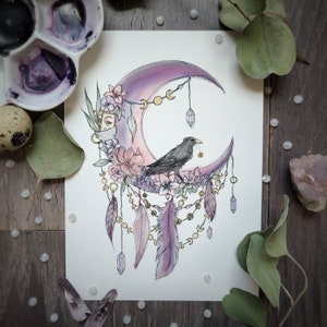 The Collector / 15x20 / 15x20 / Druck / Malerei / Wanddekor / Hexendekor / hexenhaft / Kunst / heidnisch / Rabe / Cottagecore / grüne Hexe