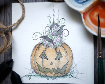 Halloween Jackolantern Painting /  Art Print / Halloween Art / Witchy Art / Witchy Decor / halloween decor / spooky prints / spooky season