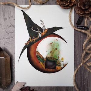 Autumn Moon Painting / Art Print / Autumn Decor / Fall Decor / Moon Decor / Witchy decor / witchy art / witchy fall decor / witchy fall art