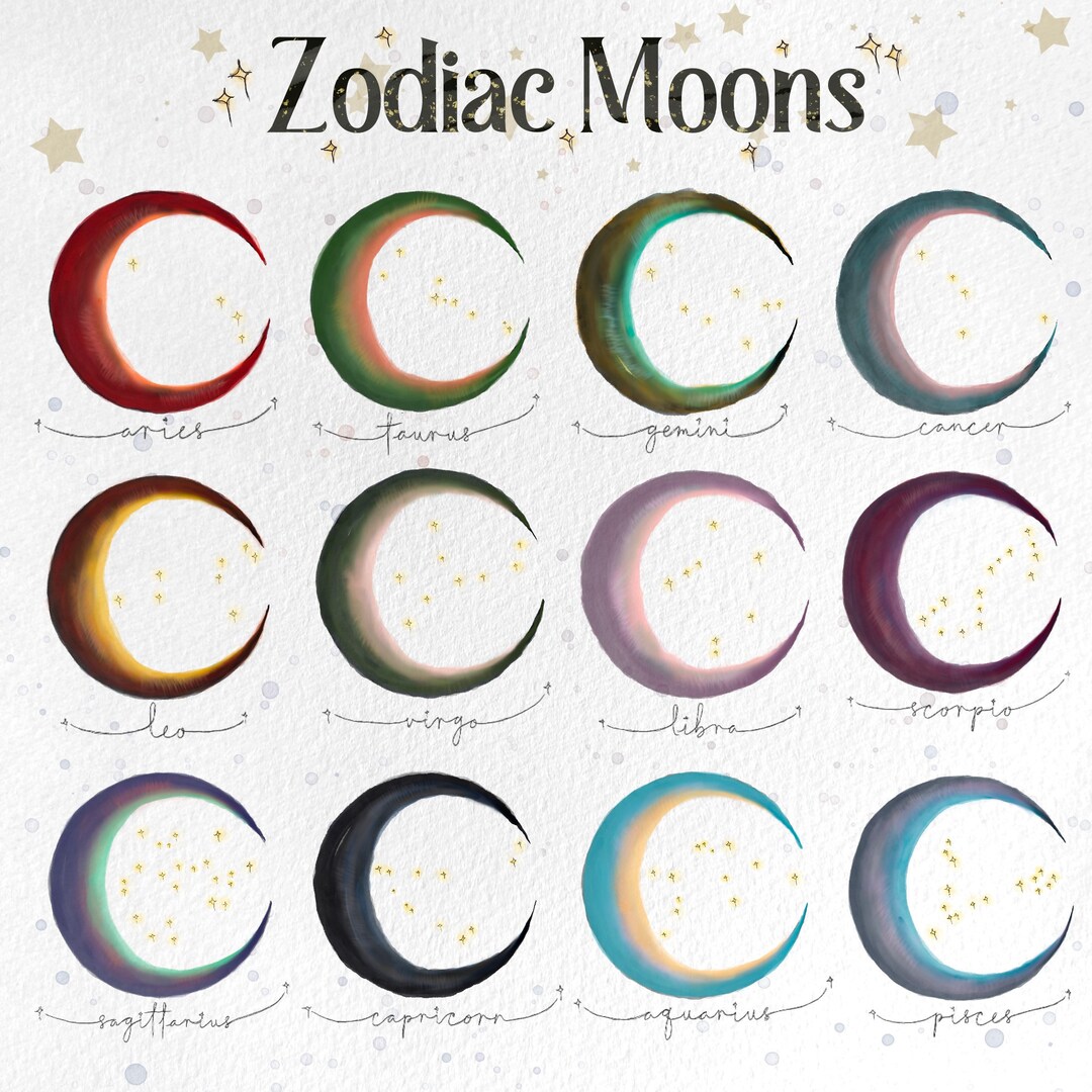 Zodiac Moons / Moon Painting / Moon Art / Witchy Decor / Etsy