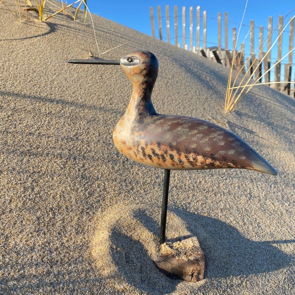 Hand Carved and Painted Wood Shorebird Decoy, 10.5" Tall