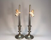 Two Christmas Boy Girl Angel Candle Toppers, 1960s