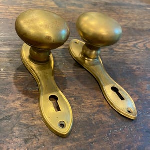 Antique Brass Doorknobs with Backplates and Keyholes for Closet, Screen Doors, Patio, Storm, French.