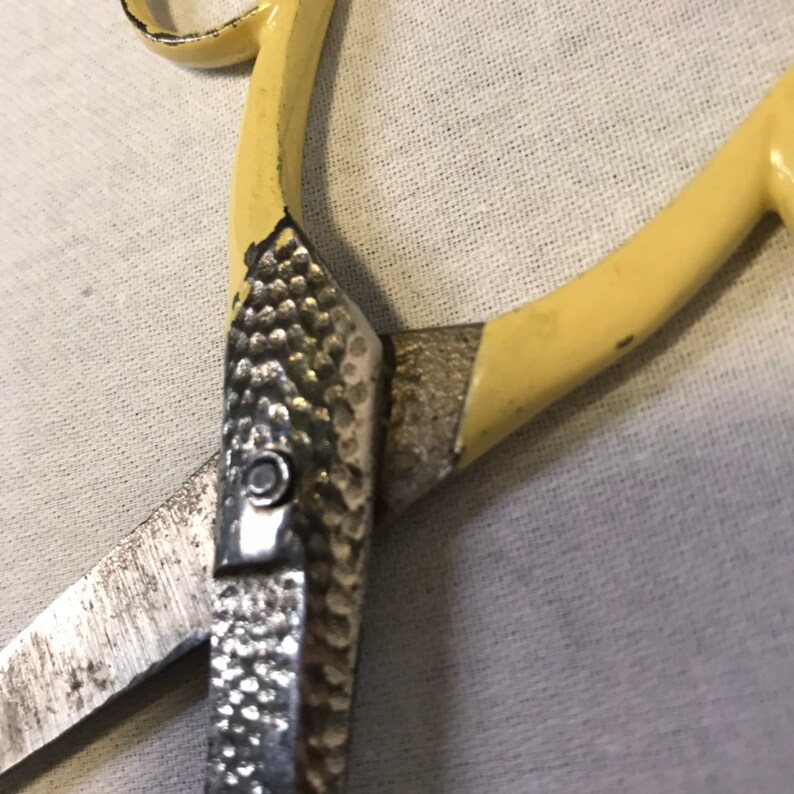 Cream colored USA Made Engraved 2 Ruler 1.875 wide. Sewing Shears Scissors 5.125 tall