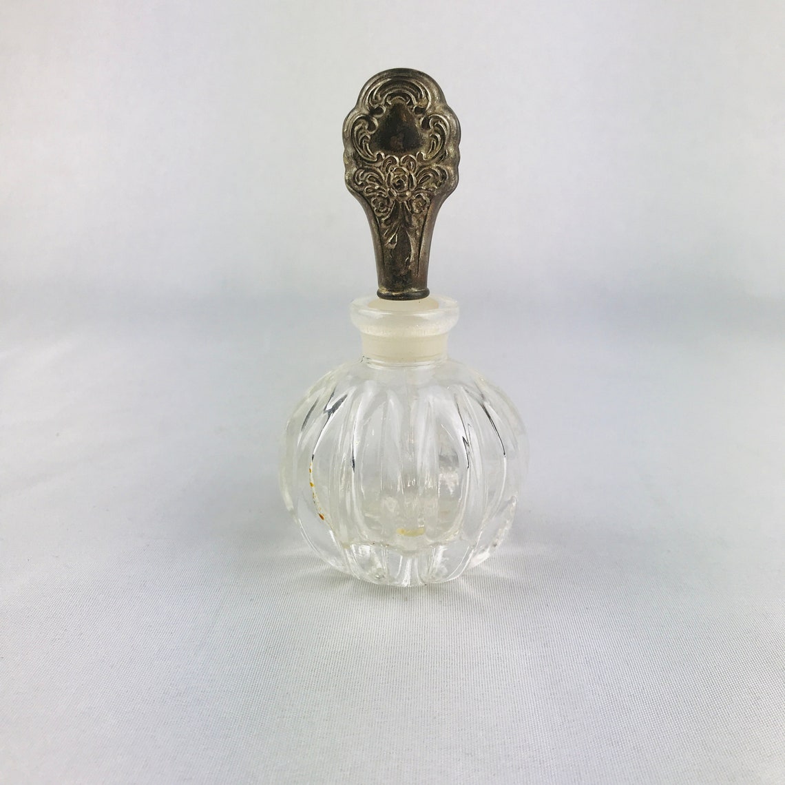 Vintage Pressed Glass Perfume Bottle Round Glass Stopper | Etsy