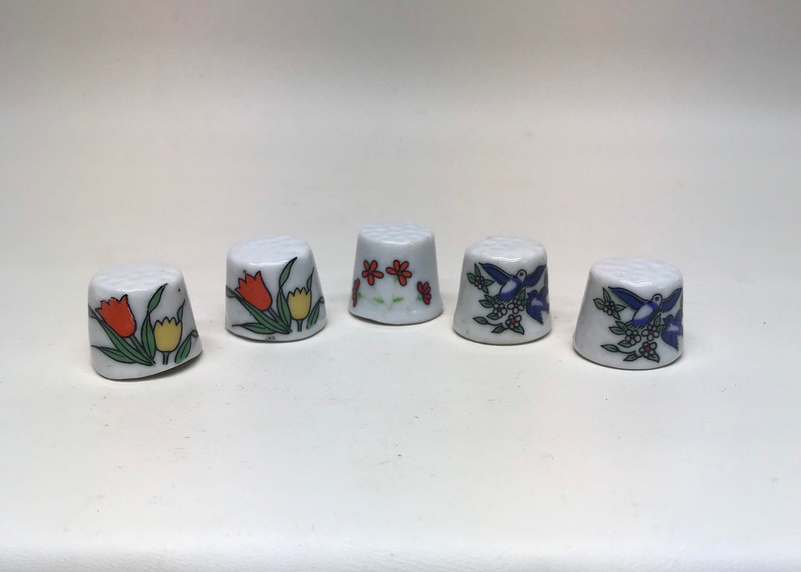 Five Vintage Porcelain Thimbles. Etsy