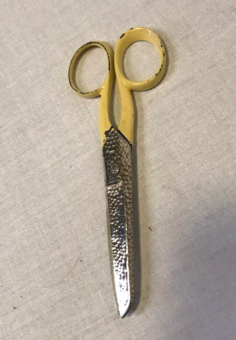 Cream colored USA Made Engraved 2 Ruler 1.875 wide. Sewing Shears Scissors 5.125 tall