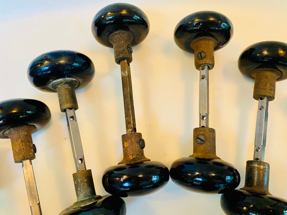 Antique Black Porcelain Door Knobs With New Hardware 40 Etsy