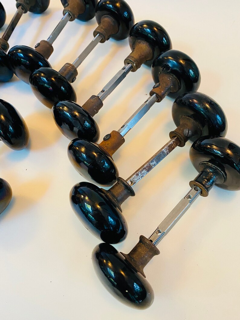 Antique Black Porcelain Door Knobs With New Hardware 40 Etsy