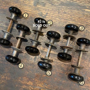 Black Porcelain Door Knobs with Rosettes, Antique Victorian, Sold Separately.