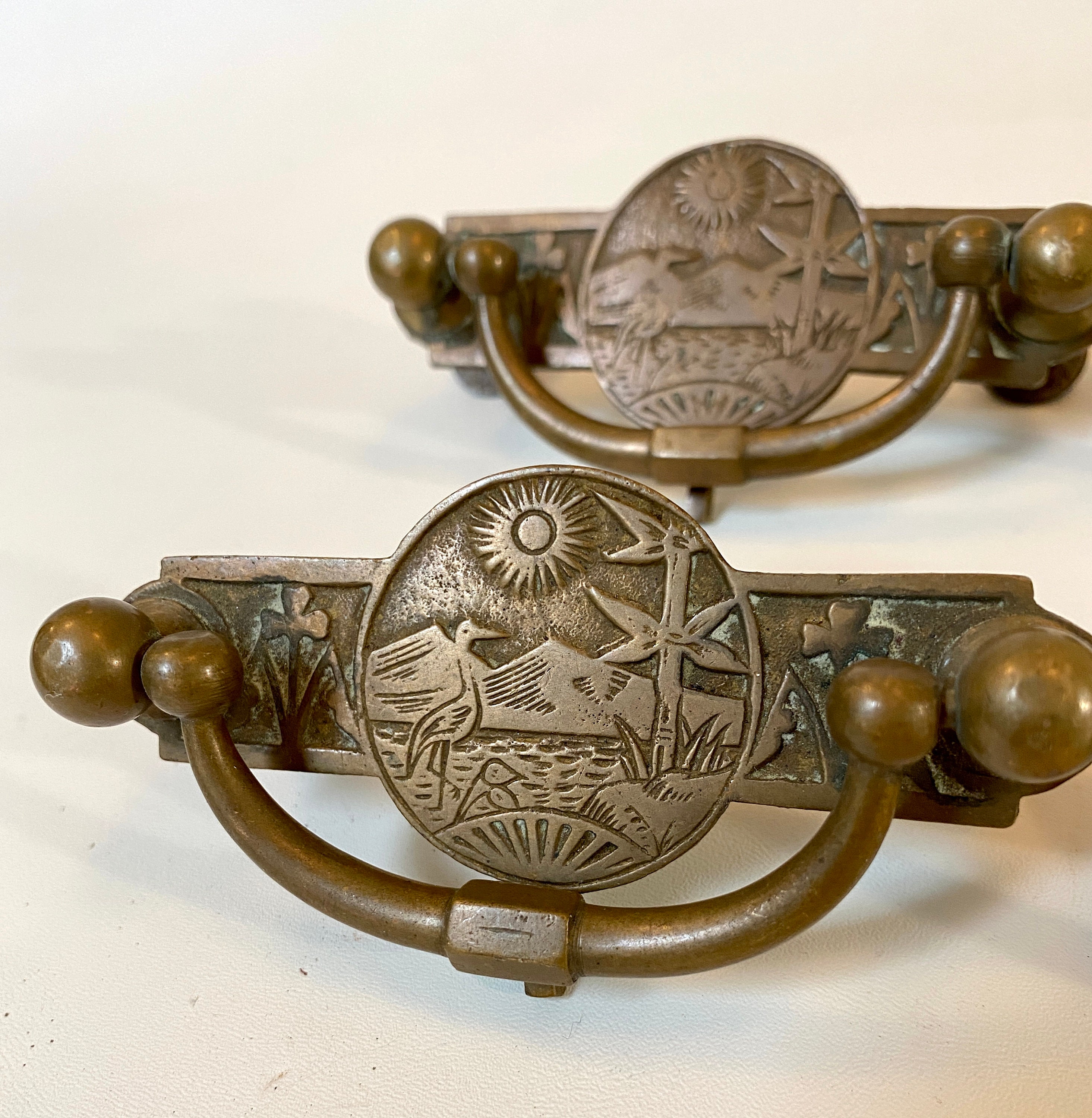 Home & Living Stork Bird Sun Bamboo Exquisite Antique Set of 4 Eastlake