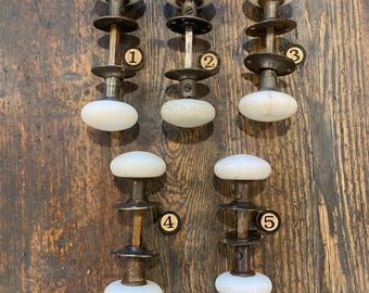 White Porcelain Door Knobs with Rosettes, Antique Victorian, Sold Separately.