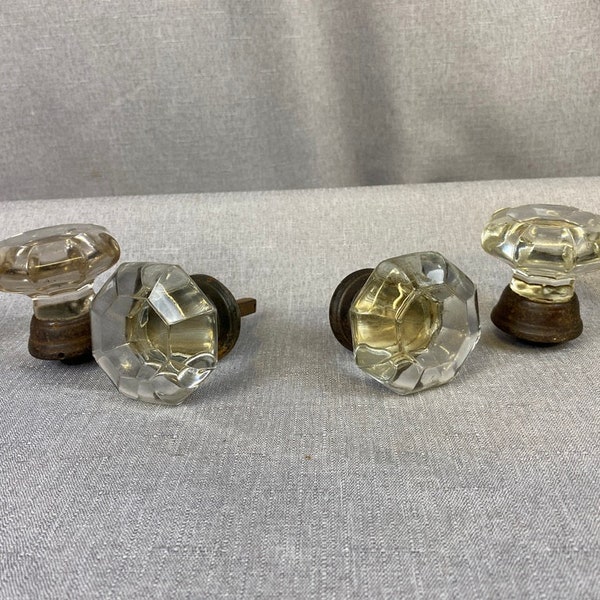 Set of Four Antique 8-Facet Glass Doorknobs.  Each Measures 2-5/16" Diameter.