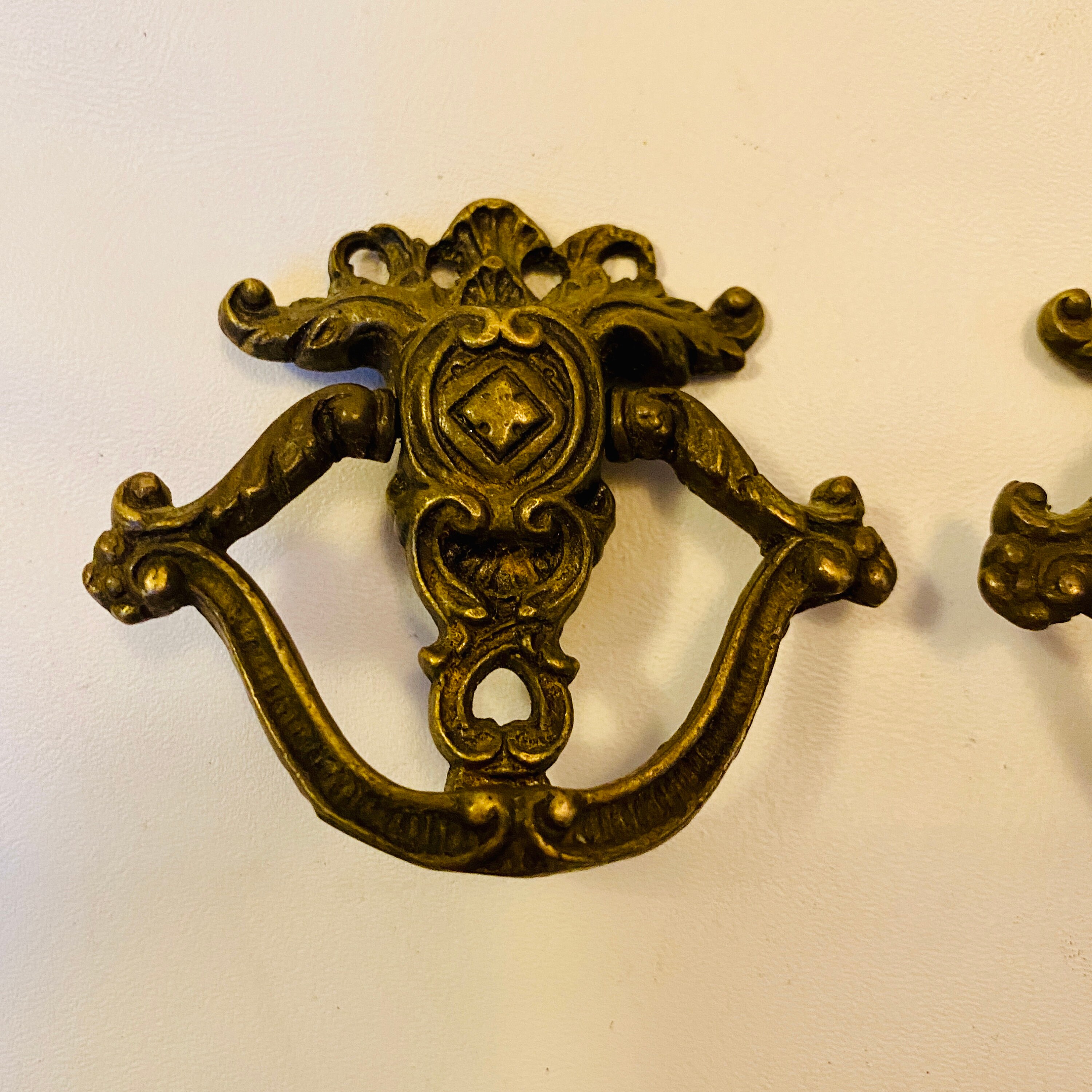 Set of 2 Antique Drawer Pulls Square Cross Motif Etsy