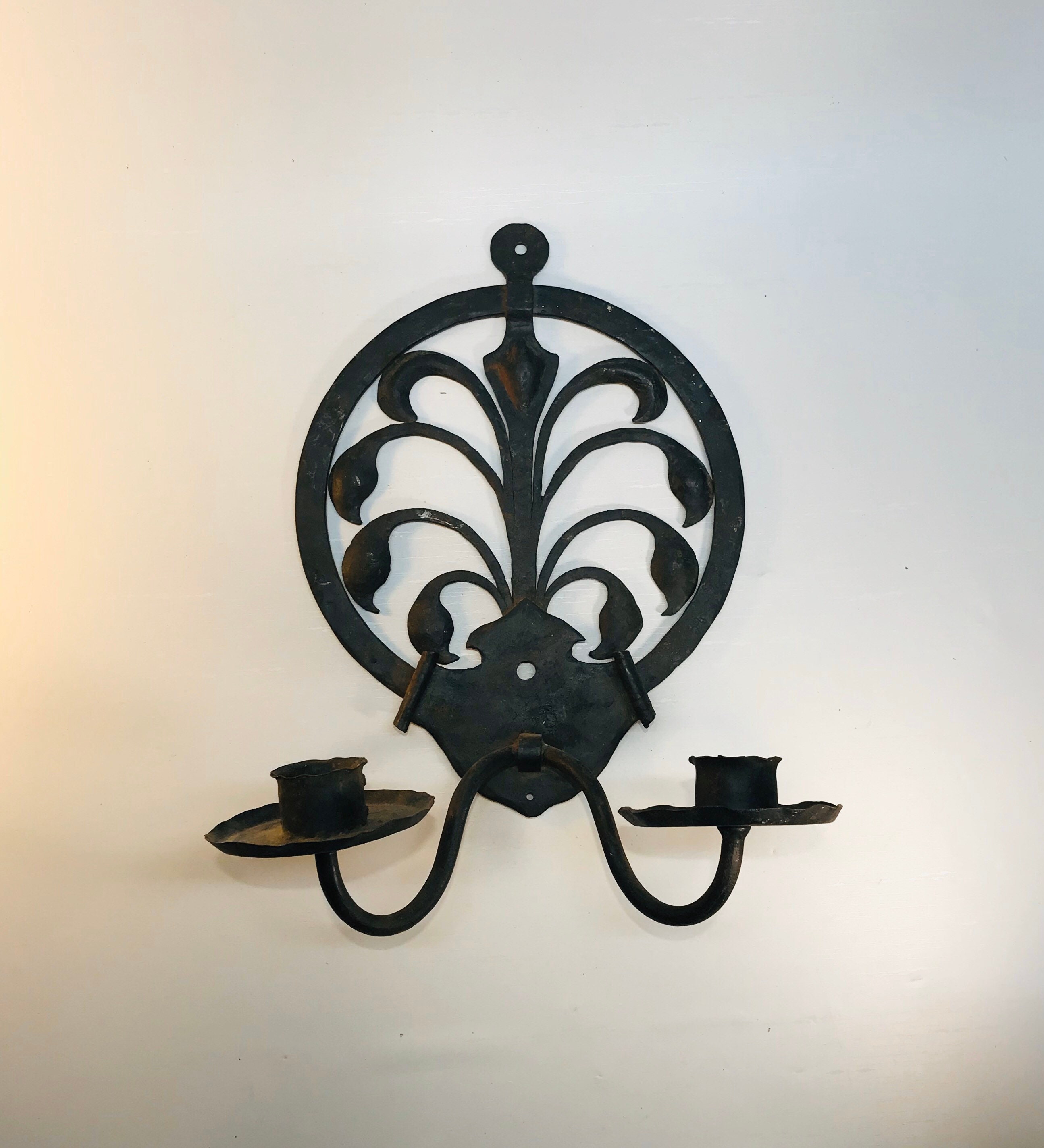 Antique Wrought Iron Wall Sconce Hand for 2 Candles Etsy