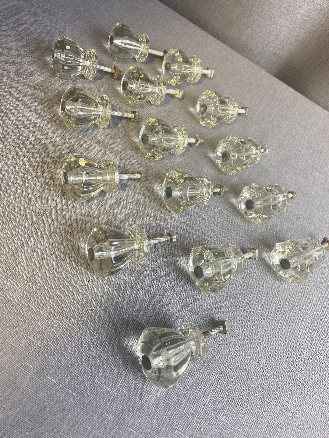 Set of 15 Vintage Glass Drawer Pulls With Hardware Etsy