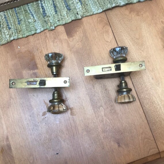 Mortise Lock Set With Brass Plate Pair Of Glass Door Knobs 2 Etsy