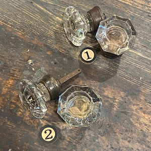 19th Century 8-Facet Glass Doorknobs with Steel Shanks.   Antique Victorian Sets Sold Separately.