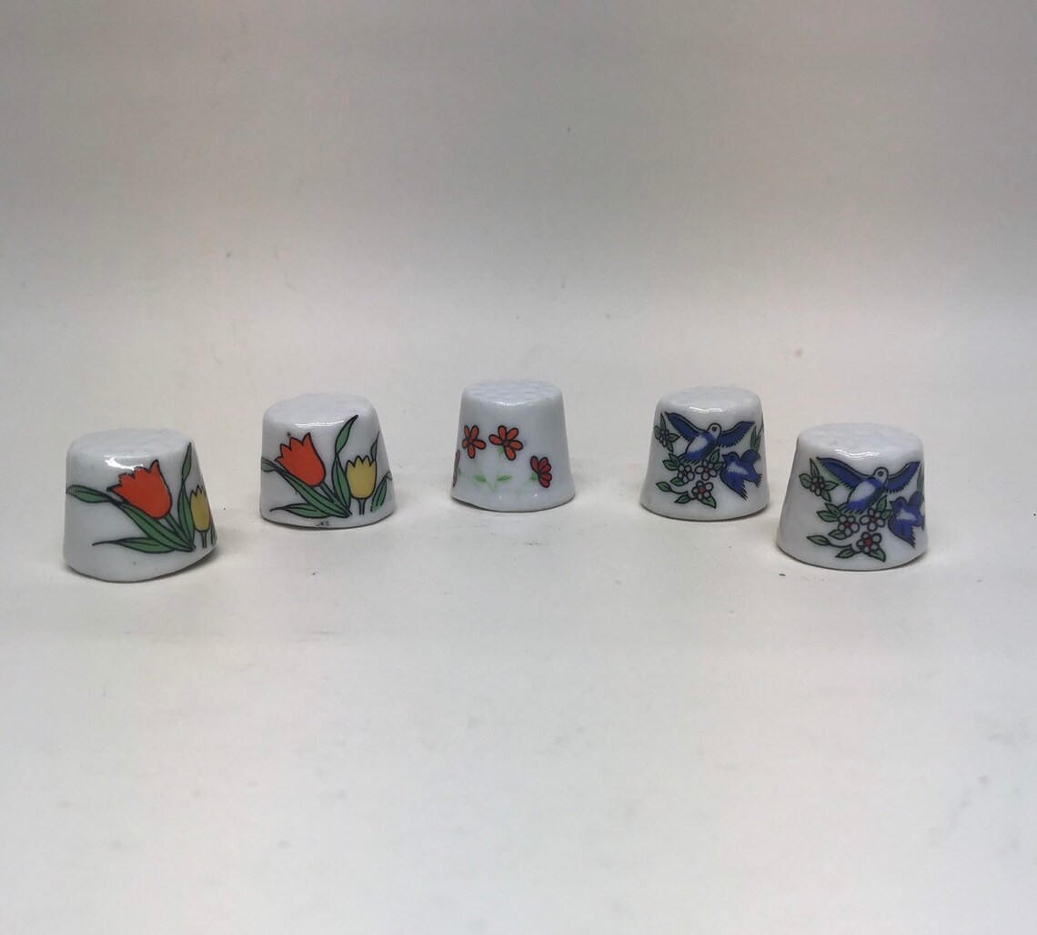 Five Vintage Porcelain Thimbles. Etsy