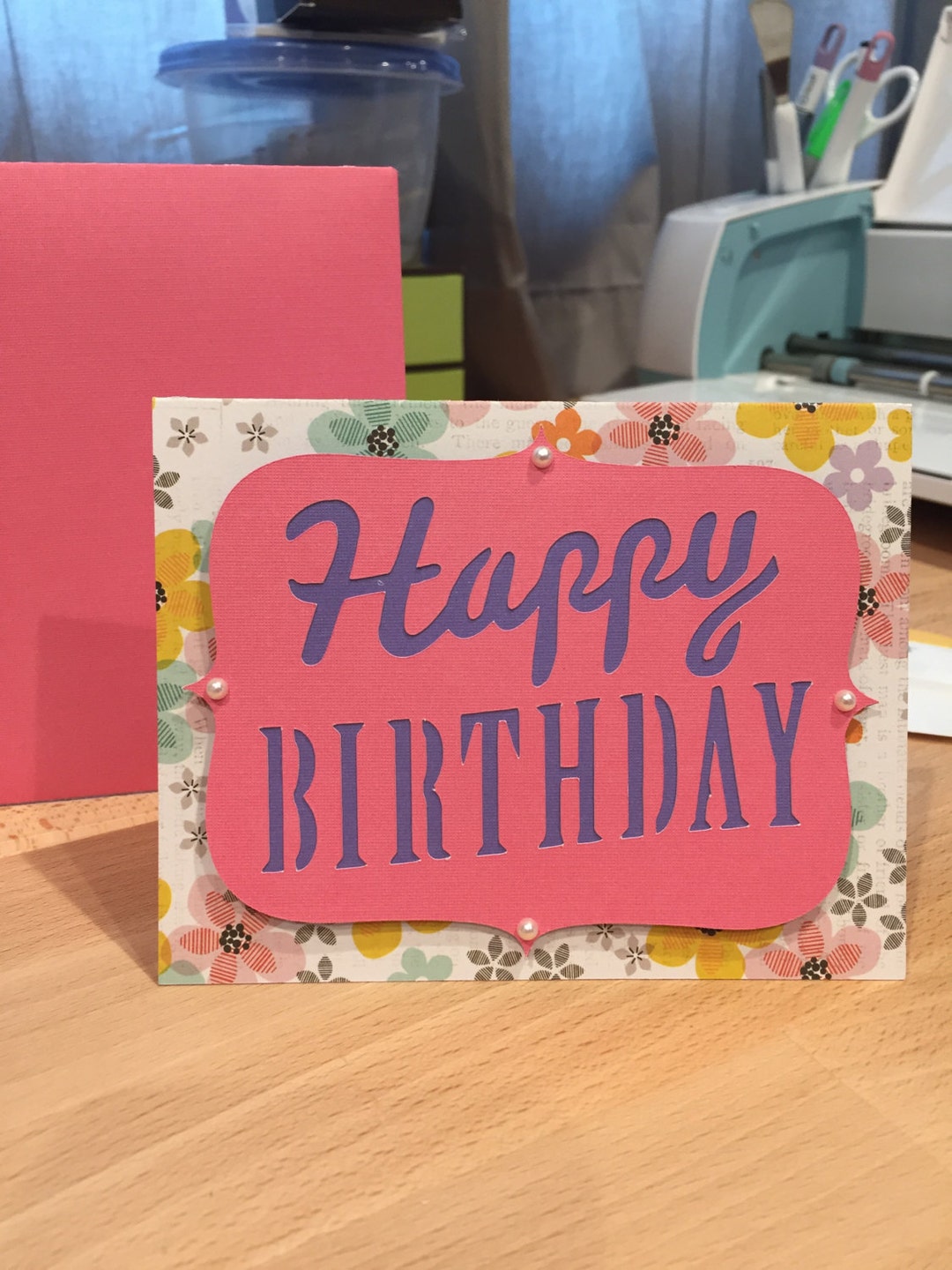 Handmade Happy Birthday Card - Pink Floral With Pearl Embellishments - Etsy