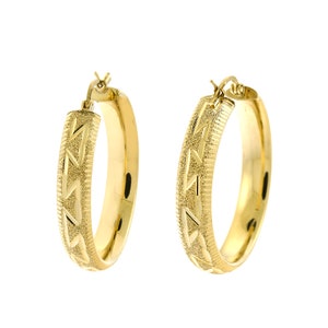 14K Yellow Gold Diamond Cut Round Hoop Earrings 6.5gram