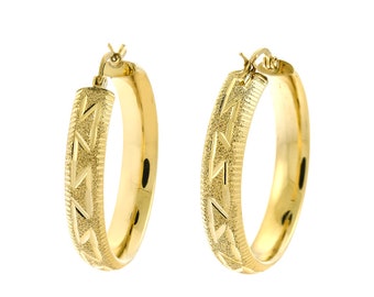 Goldum NYC 14K Yellow Gold 3mm X 60mm Diamond Cut Round Hoop Earrings – Made In Italy