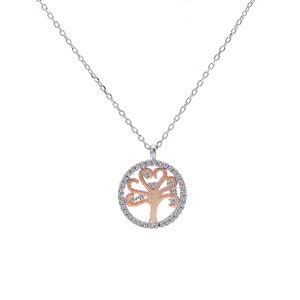 0.50 Karat Look Zirkonia Der Baum des Lebens Anhänger Zweifarbige Sterling Silber Kette