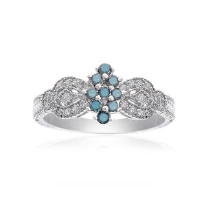 0.30 Carat Blue and White Diamond Women Cocktail Cluster Ring 14k White Gold