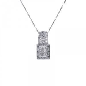 0.75カラットのラウンドカットとプリンセスカットのダイヤモンドの長方形ネックレス 14K ホワイトゴールド