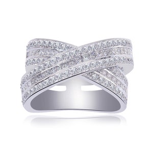 2 Carat Princess & Round Cut Criss Cross Diamond Anniversary Ring 18K White Gold image 1