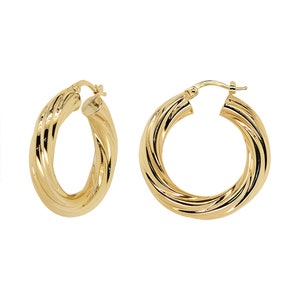 Round Twisted Hoop Earrings 14K Yellow Gold Made In Italy