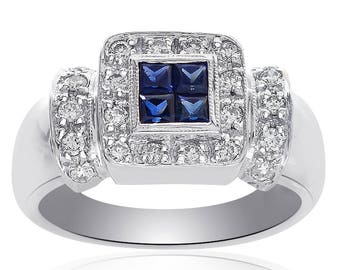 0.55 Karat Saphir & Rund Diamant Cocktail Ring 14K Weißgold