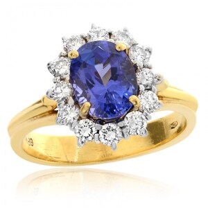 Tanzanita Azul de 2.82 Quilates con Anillo de Cóctel de Diamantes 18K Oro De Dos Tonos