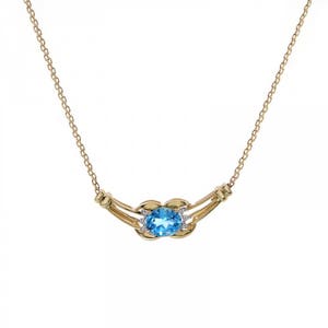 2.00 Carat Blue Topaz Necklace With 0.06 Carat Round Cut Diamond Accent 14K Yellow Gold