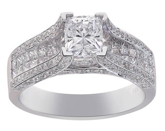 2.02 Carat Cushion Cut Diamond Engagement Ring 14K White Gold