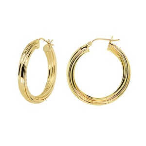 Round Twisted Hoop 14K Yellow Gold Earrings