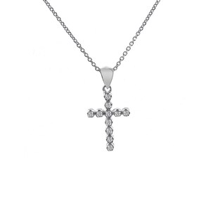 0.25 Carat Round Diamond Cross Pendant 14K White Gold