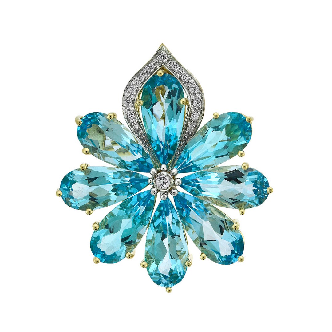 20.0 Ct. Tw. Blue Topaz and 0.20 Ct. Tw. Round Cut Diamond Flower