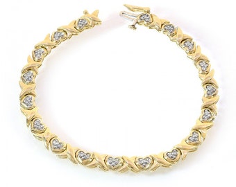 0.50 Carat Diamond Heart and "X"-Shaped Link 14K Yellow Gold Bracelet