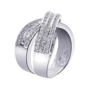 2 Carat Princess & Round Cut Criss Cross Diamond Anniversary Ring 18K White Gold image 2