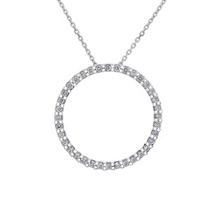 0.75 Carat Round Diamond Circle Of Love Pendant on Cable Chain 10K White Gold