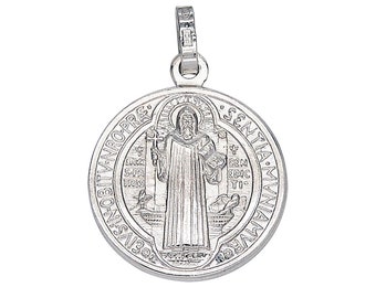 925 Sterling Silver St. Benedict Religious Medal Pendant Necklace Italy