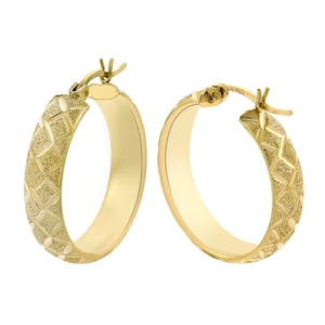 14K Yellow Gold Diamond Cut Elegant Round Hoop Earrings 5.6gram