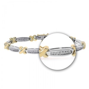 1.00 Carat Diamond X-Shaped Link 14K Two Tone Gold Bracelet image 5
