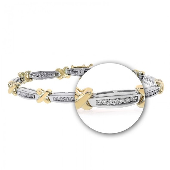 1.00 Carat Diamond X-shaped Link 14K Two Tone Gold Bracelet - Etsy