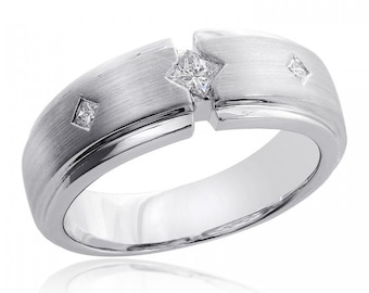 0.25 Karat Mens Princess Cut Diamant Trauring 14K Weißgold
