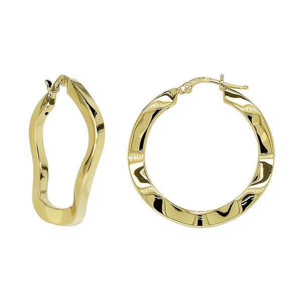 Wavy Hoop Earrings 14K Yellow Gold Made In Italy