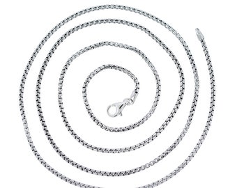 925 Sterling Silver Round Box Chain Necklace Made In Italy 1.8 mm